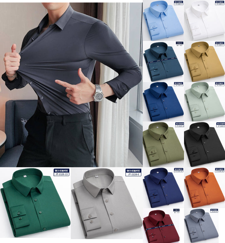 Quick Dry Long Sleeve Shirt High Elasticity Slim Fit Solid Color Formal Dress Shirt | JT-2128