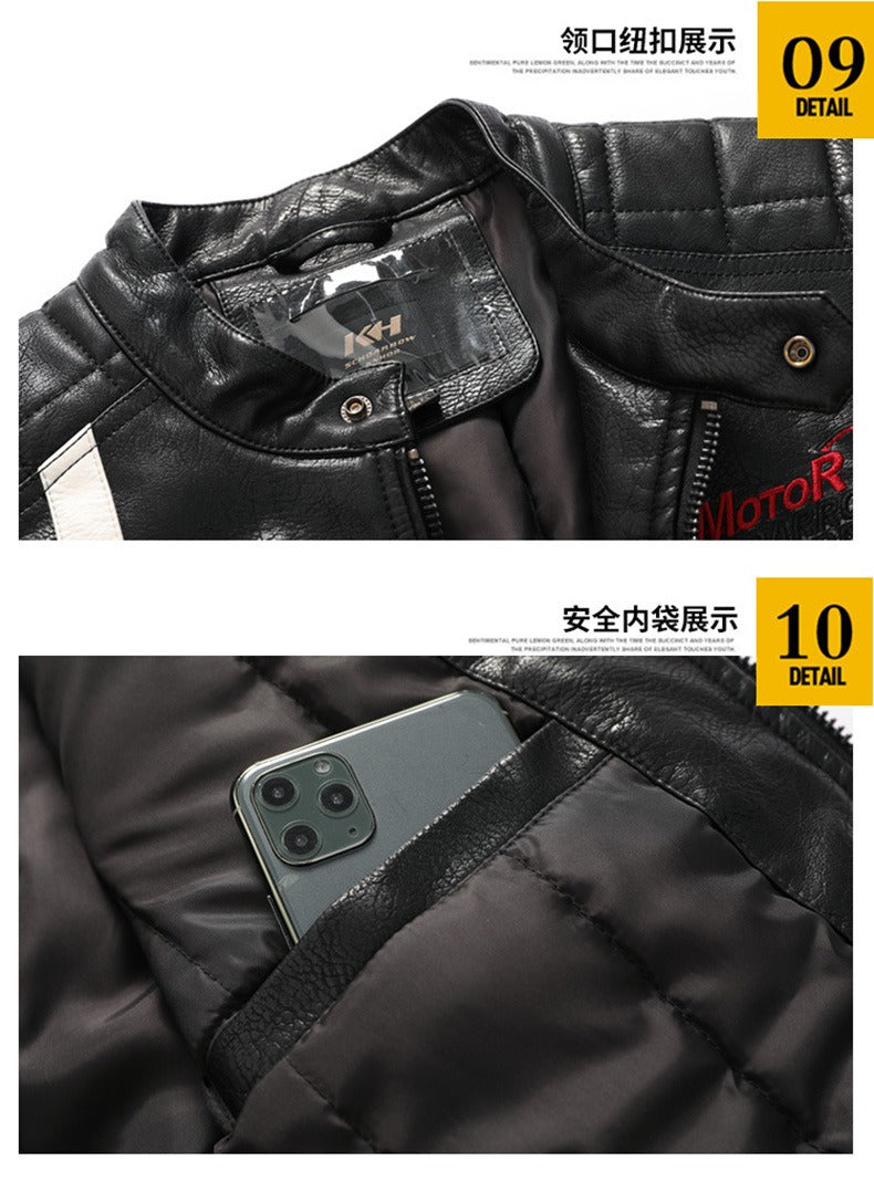Men′s Leather Jacket Color Matching Motorcycle Pu Leather Jacket | KH-168
