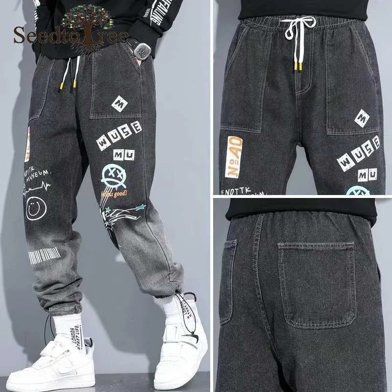 New Toon Design Jeans Pants For Men Printed Casual Loose Fashion Cargo Jeans | K5266