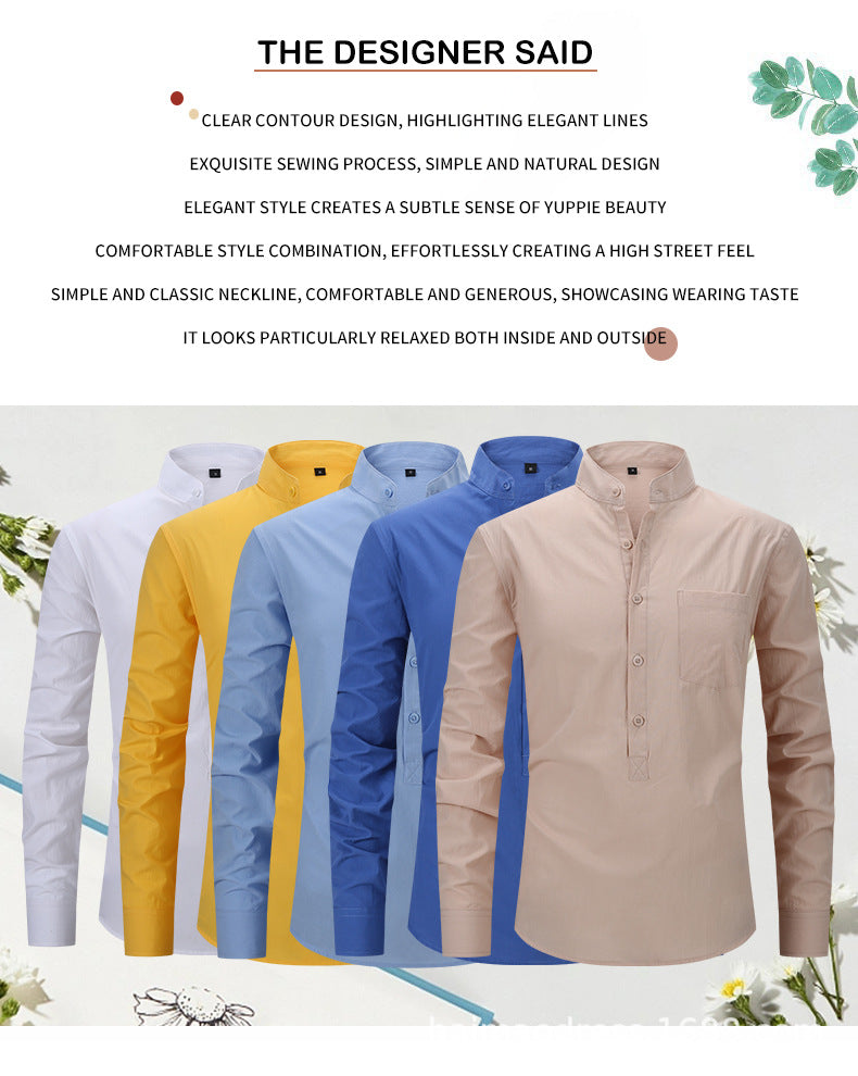Men's Formal Classic Design Solid Button Up Henry Shirt Business Versatile Style Shirt | M7