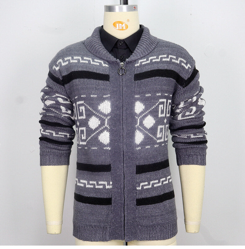 Men Stylish Slim Fit Jacquard Knit Cardigan Jacket with Long Sleeves Casual Lapel Sweater | SY0013
