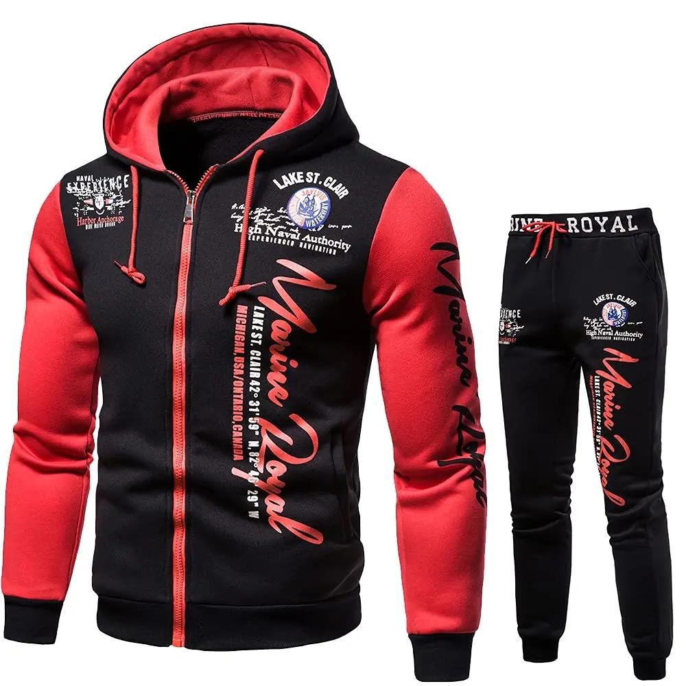 Men's Casual Tracksuit Full Zip Hooded Elastic Waistband Trousers Sweat Suit Set | 7101