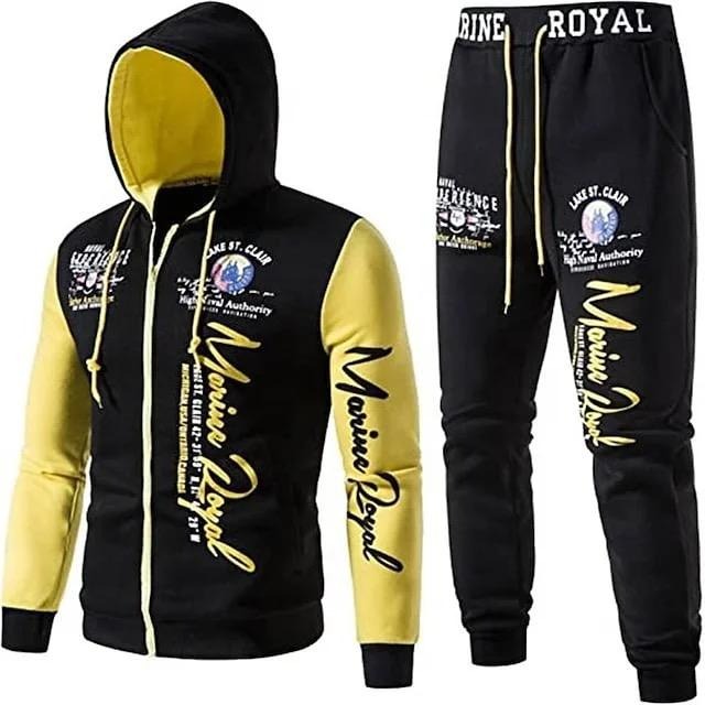 Men's Casual Tracksuit Full Zip Hooded Elastic Waistband Trousers Sweat Suit Set | 7101