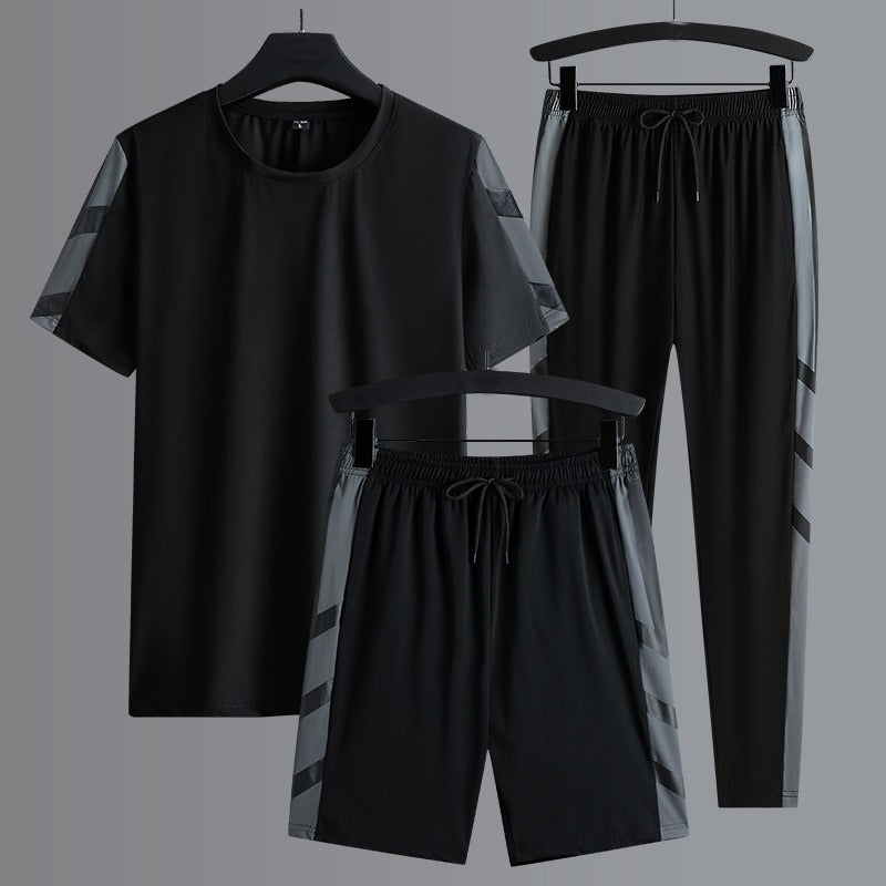 Men's Set Clothes 3 Pieces T Shirt Short Sleeve Solid Color Summer Sets | 1083