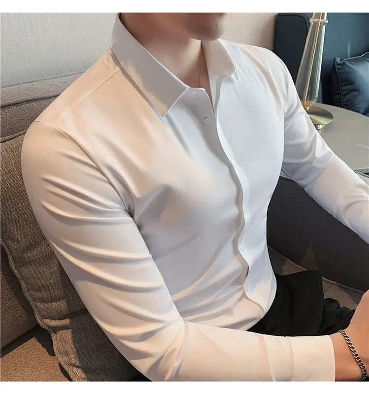 Quick Dry Long Sleeve Shirt High Elasticity Slim Fit Solid Color Formal Dress Shirt | JT-2128