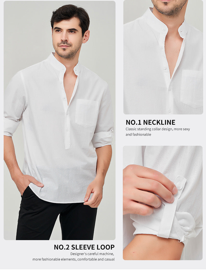 Men's Formal Classic Design Solid Button Up Henry Shirt Business Versatile Style Shirt | M7