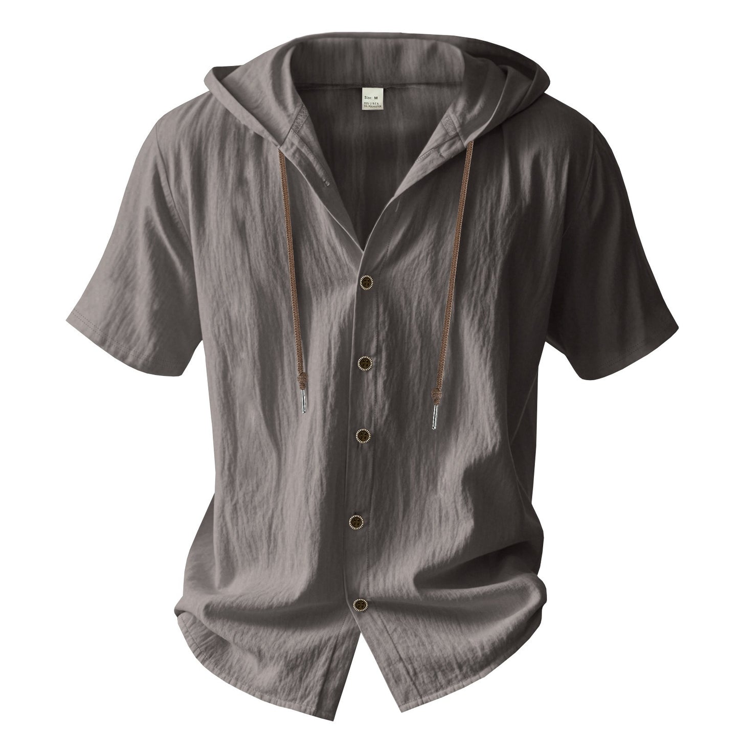 Men's Oversized Linen Hooded Shirt – Short Sleeve Amekaji Casual Summer Overshirt | 2455C