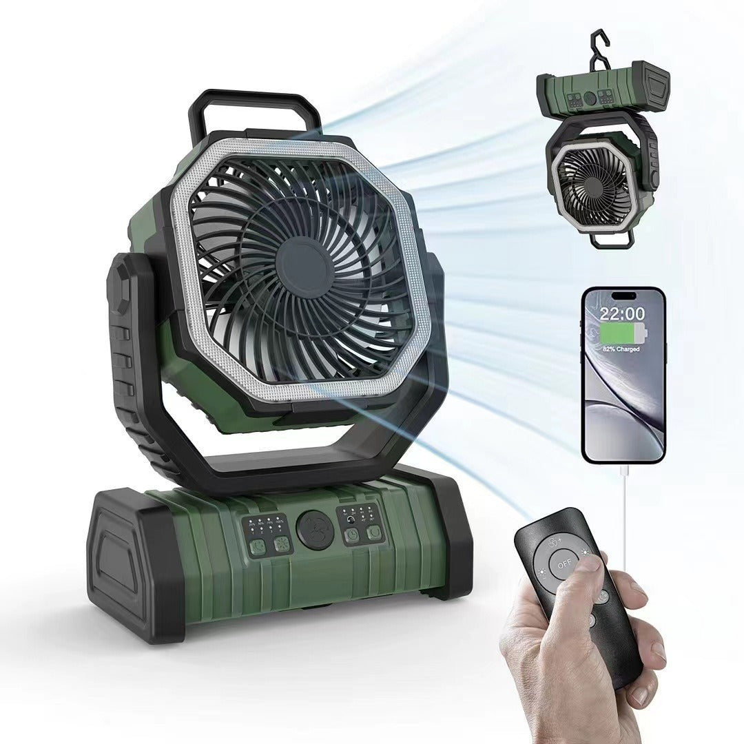 Portable Rechargeable Outdoor Camping Fan with Hook USB Table Fan With Emergency LED Light And Power Bank for Picnic, Hiking, Fishing