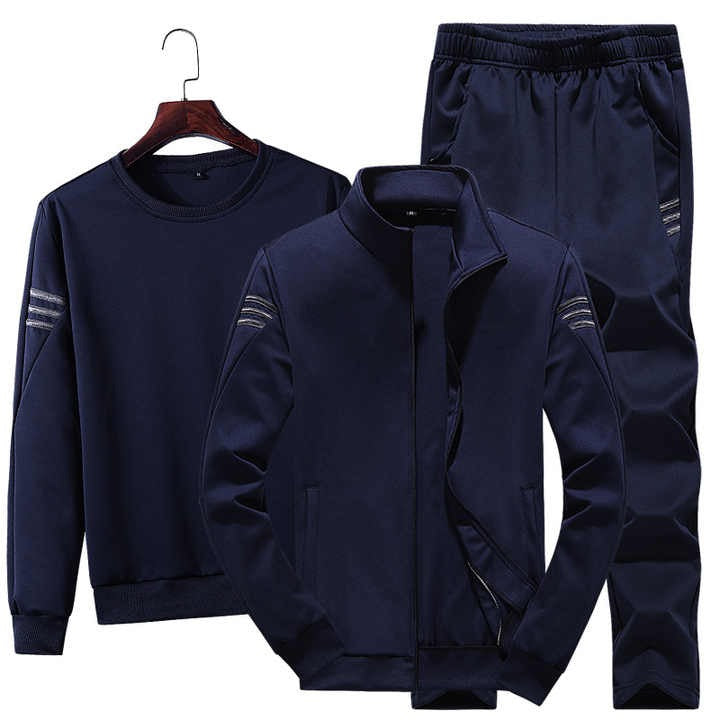 Men's Fall Winter Full Sleeves Sweater Sweatshirt Zipper Jacket & Trouser Set Casual Sports Suit Trend 3 Piece Set (Shirt+Jacket+Trouser Pants) | T928