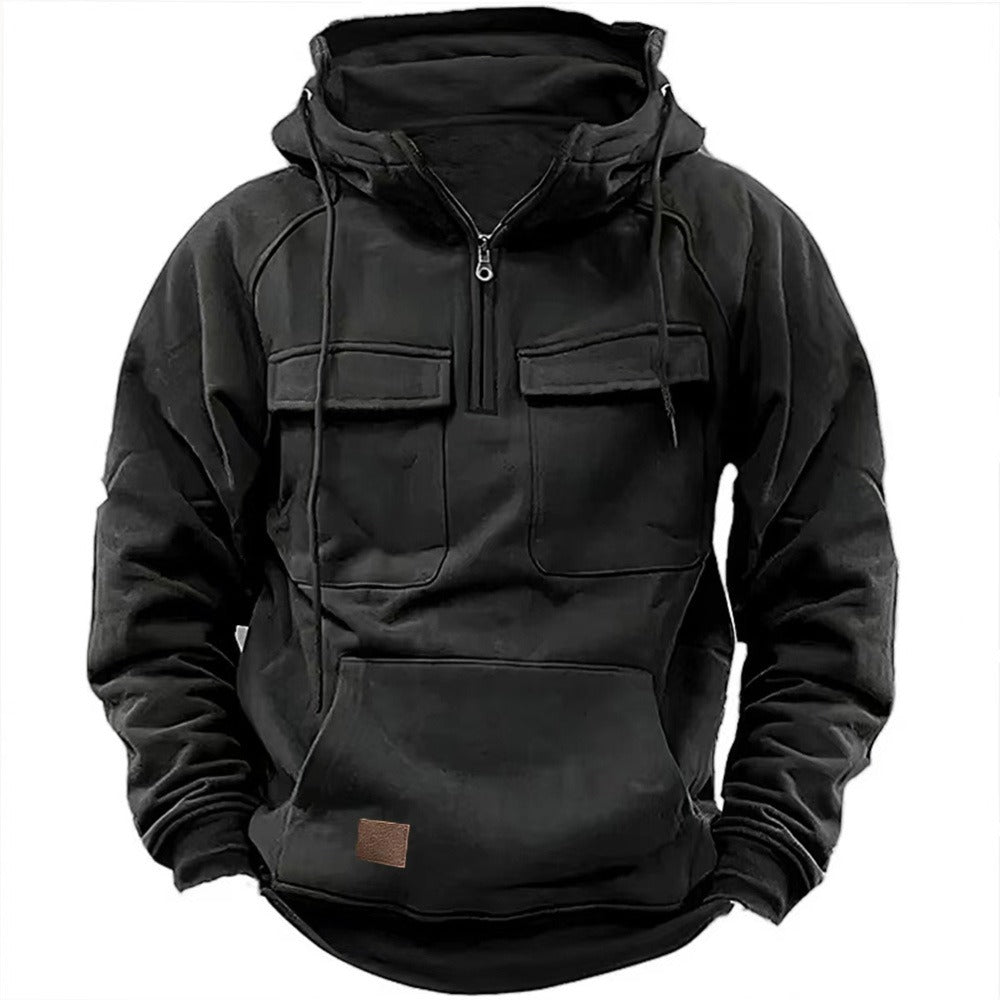 Men's Retro Hooded Pullover Solid Color Long Sleeve Hoodie for Autumn & Winter | AL74