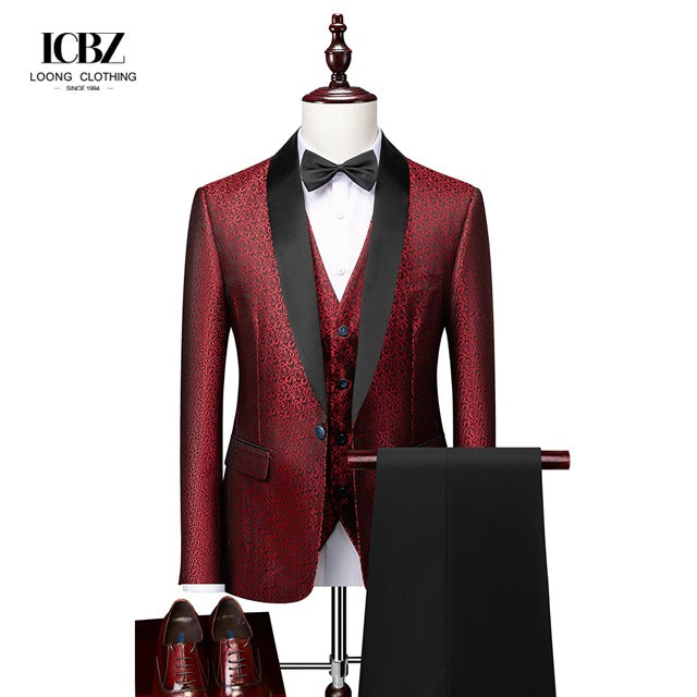 Men Slim Fit 3 Piece Groom Wedding Single Breasted Suits Shawl Lapel Tuxedos Suits Stylish Brand Formal Business Dress | 1953