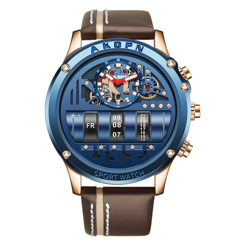 Men's Wrist Watches Military Sport Quartz Unique Rotate Date Leather Strap Watch | A9022