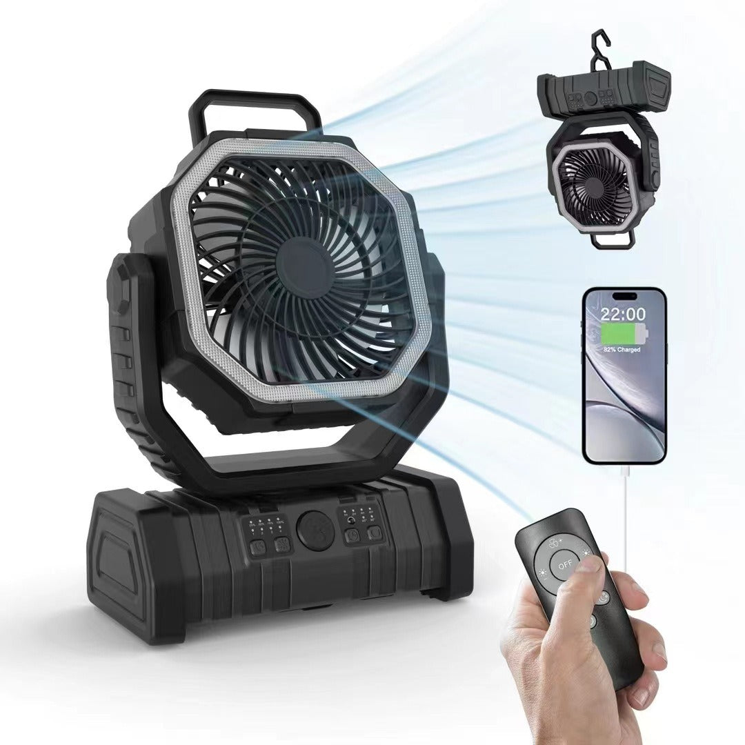 Portable Rechargeable Outdoor Camping Fan with Hook USB Table Fan With Emergency LED Light And Power Bank for Picnic, Hiking, Fishing