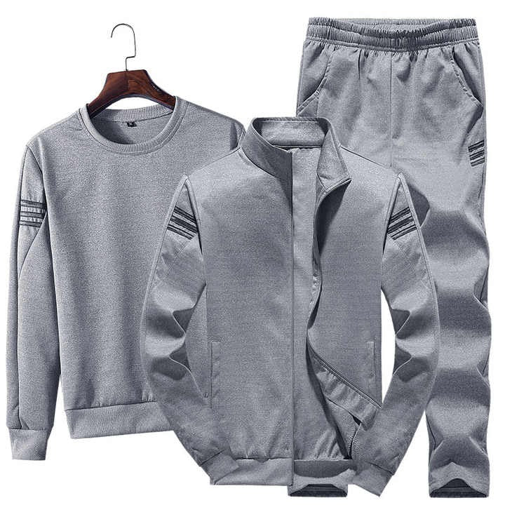 Men's Fall Winter Full Sleeves Sweater Sweatshirt Zipper Jacket & Trouser Set Casual Sports Suit Trend 3 Piece Set (Shirt+Jacket+Trouser Pants) | T928