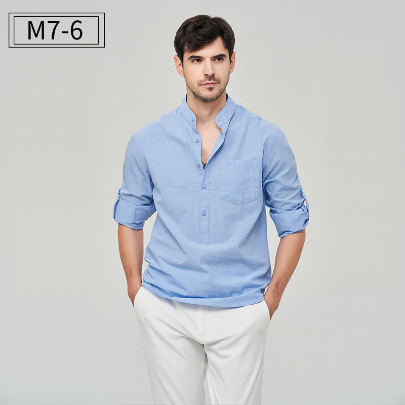 Men's Formal Classic Design Solid Button Up Henry Shirt Business Versatile Style Shirt | M7