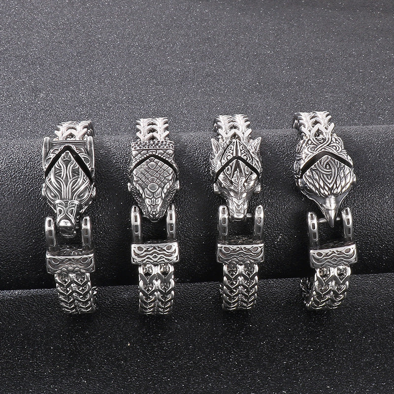 Men’s Viking Animal Bracelet Wolf, Eagle, Snake Stainless Steel Bracelet | KB179515-MZOZ