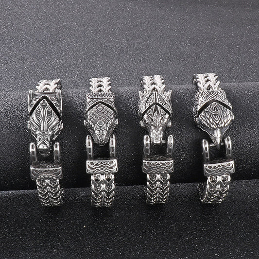 Men’s Viking Animal Bracelet Wolf, Eagle, Snake Stainless Steel Bracelet | KB179515-MZOZ