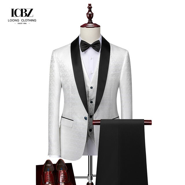 Men Slim Fit 3 Piece Groom Wedding Single Breasted Suits Shawl Lapel Tuxedos Suits Stylish Brand Formal Business Dress | 1953