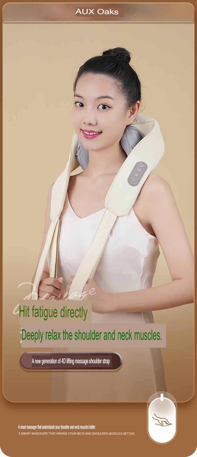 Neck Massager Kneading With Heat Rechargeable Cordless Electric Massage Pillow Deep Tissue Massage At Home For Muscle Relaxation | AUX-WJH706