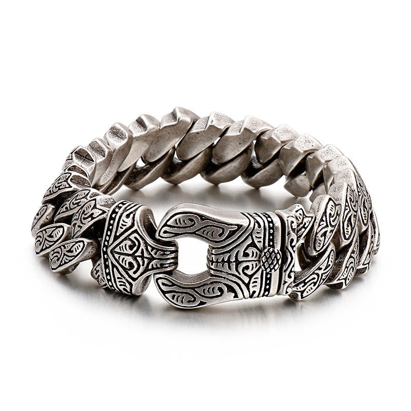 Men's Retro Titanium Steel Bracelet – Punk Rock Style with Snap Clasp | KB123641-BDJX