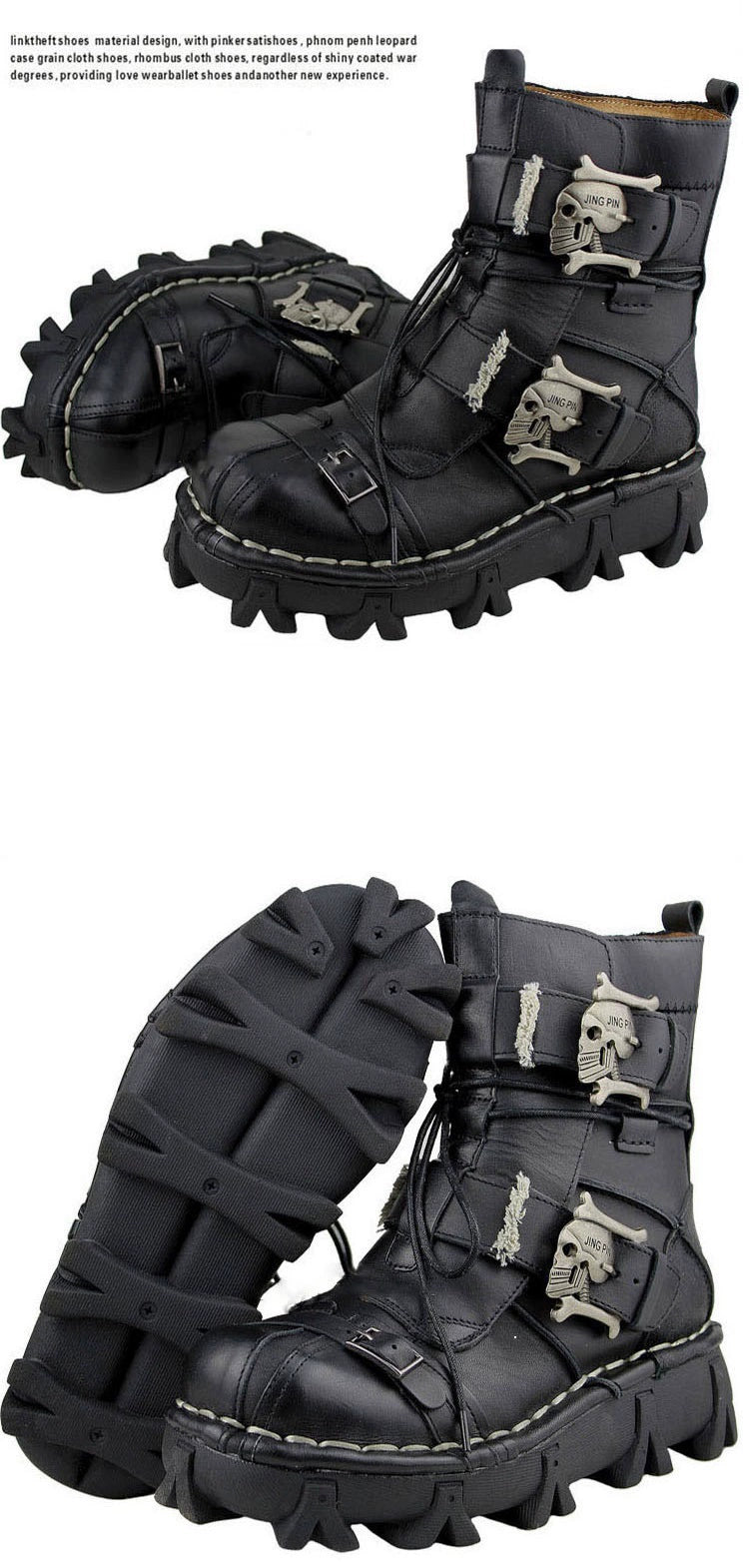 Men's Genuine Leather Harley Boots | Skull Design Motorcycle Ankle Boots | Waterproof & Anti-Slip Work Boots | 1809