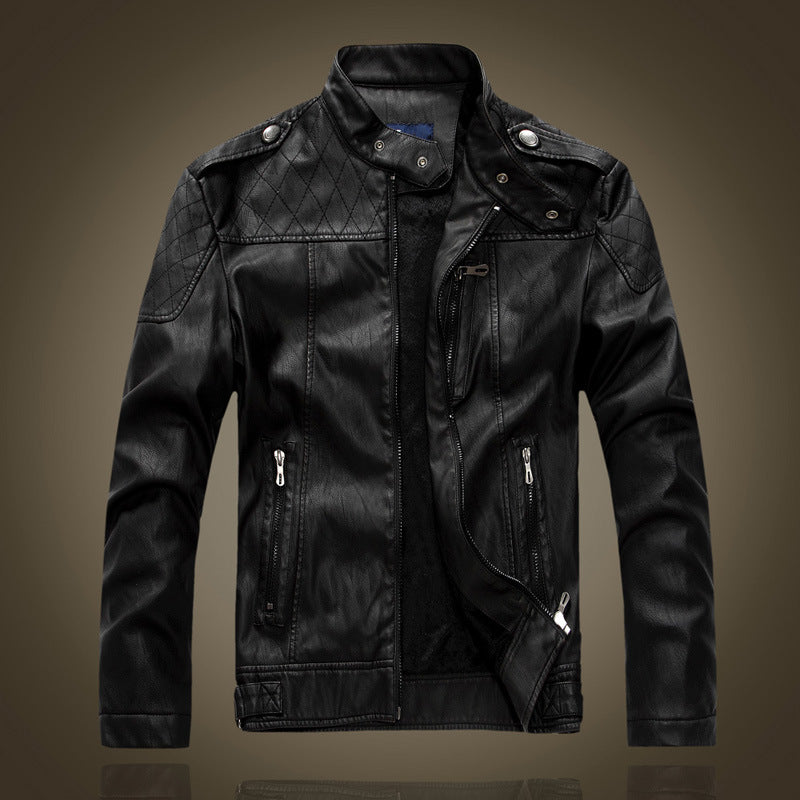 Leather Jacket Men's Standing Collar Washed PU Leather Jacket Nostalgia | 8899
