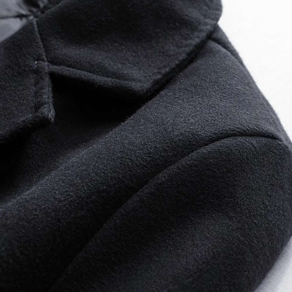 Men Light Weight Woolen Jacket Solid Color Single-Breasted Lapel Long Coat Business Overcoat | D67