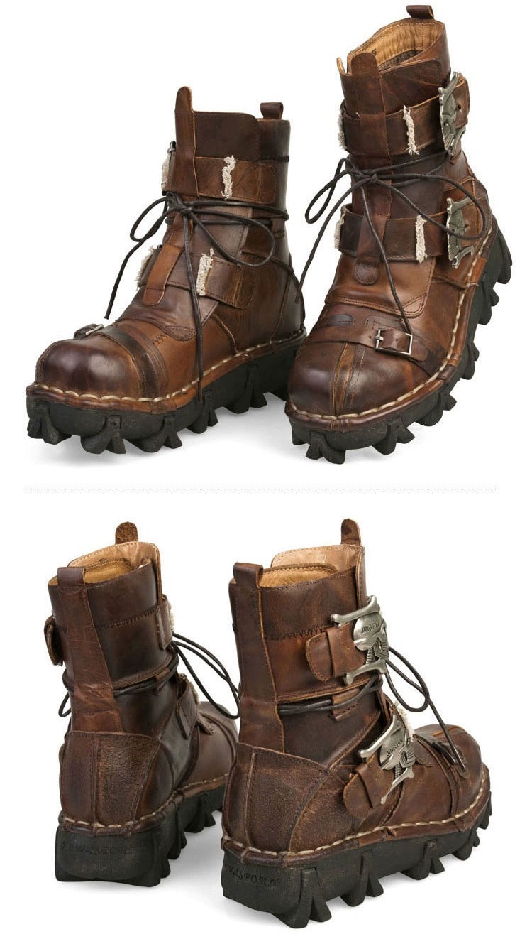 Men's Genuine Leather Harley Boots | Skull Design Motorcycle Ankle Boots | Waterproof & Anti-Slip Work Boots | 1809