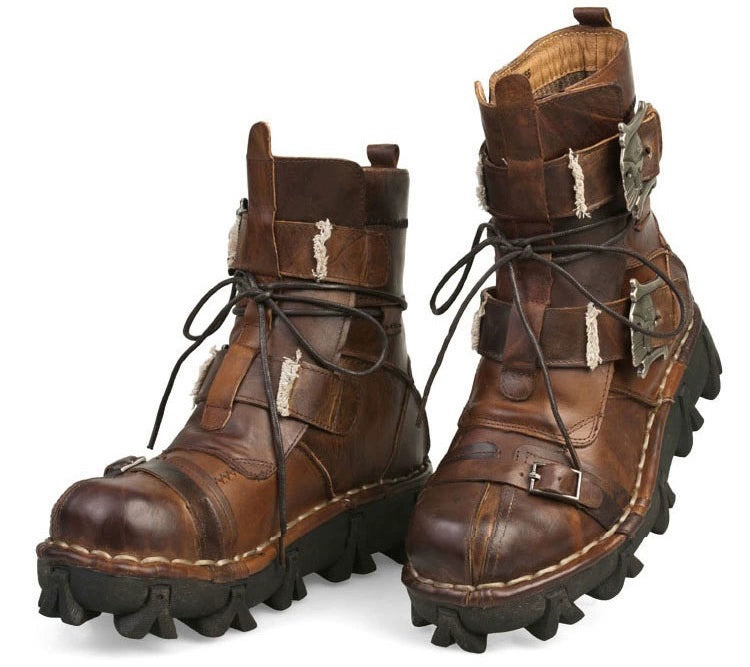 Men's Genuine Leather Harley Boots | Skull Design Motorcycle Ankle Boots | Waterproof & Anti-Slip Work Boots | 1809