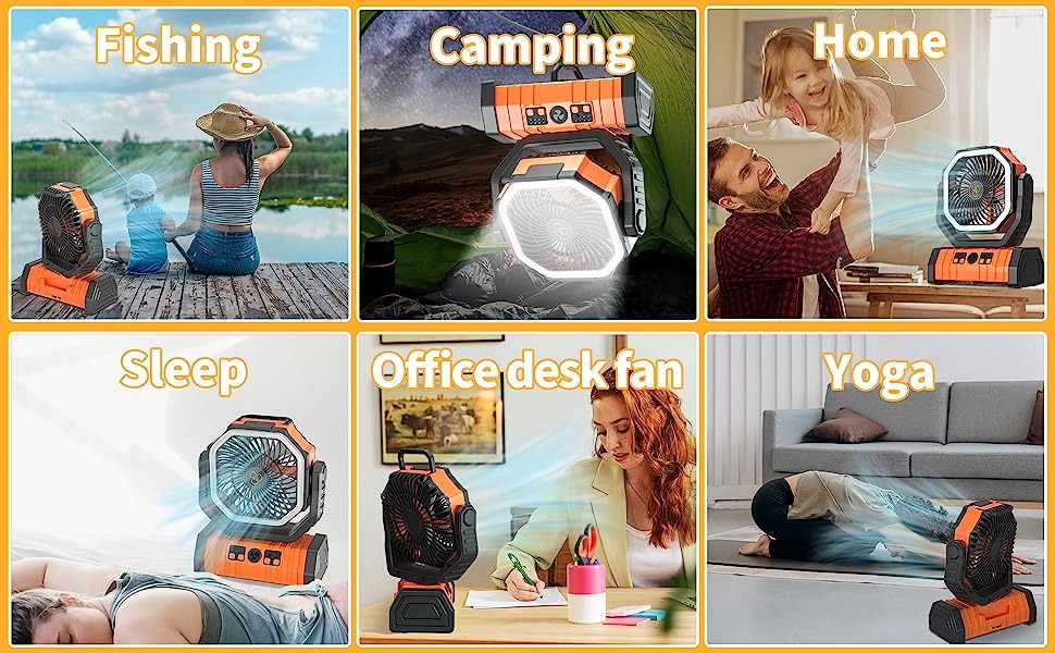 Portable Rechargeable Outdoor Camping Fan with Hook USB Table Fan With Emergency LED Light And Power Bank for Picnic, Hiking, Fishing