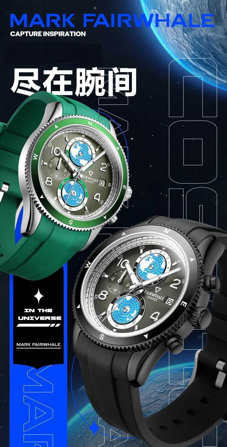 Men's Luxury Designer Silicone Strap Waterproof Luminous Chronograph Quartz Watch | 5730