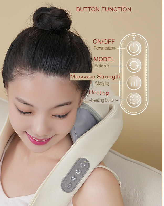 Neck Massager Kneading With Heat Rechargeable Cordless Electric Massage Pillow Deep Tissue Massage At Home For Muscle Relaxation | AUX-WJH706