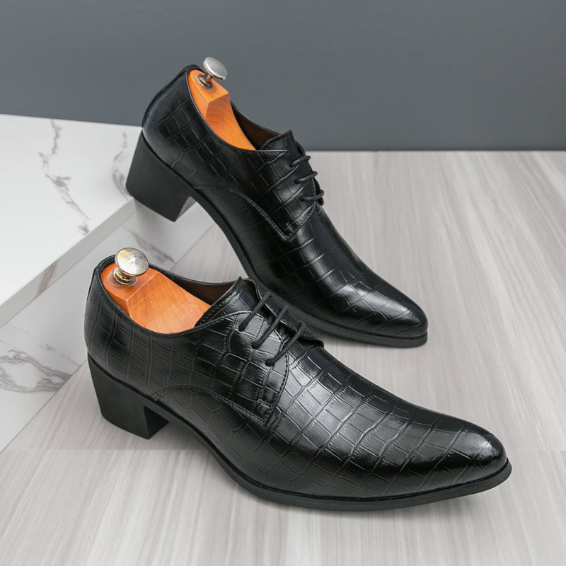 Men's Leather High Heels Shoes – Lace-Up Formal Wedding & Business Shoes | 2722