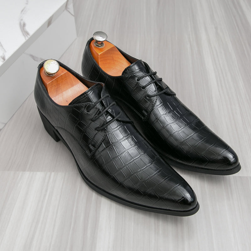 Men's Leather High Heels Shoes – Lace-Up Formal Wedding & Business Shoes | 2722