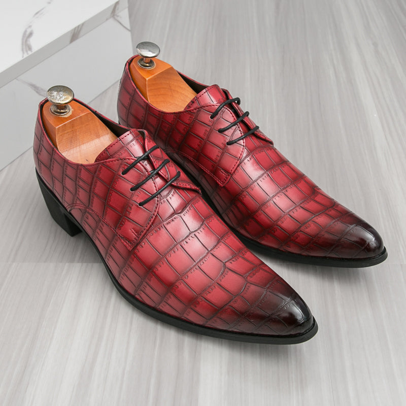 Men's Leather High Heels Shoes – Lace-Up Formal Wedding & Business Shoes | 2722