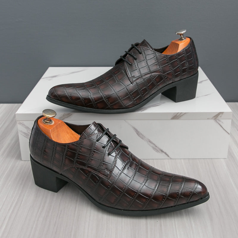 Men's Leather High Heels Shoes – Lace-Up Formal Wedding & Business Shoes | 2722