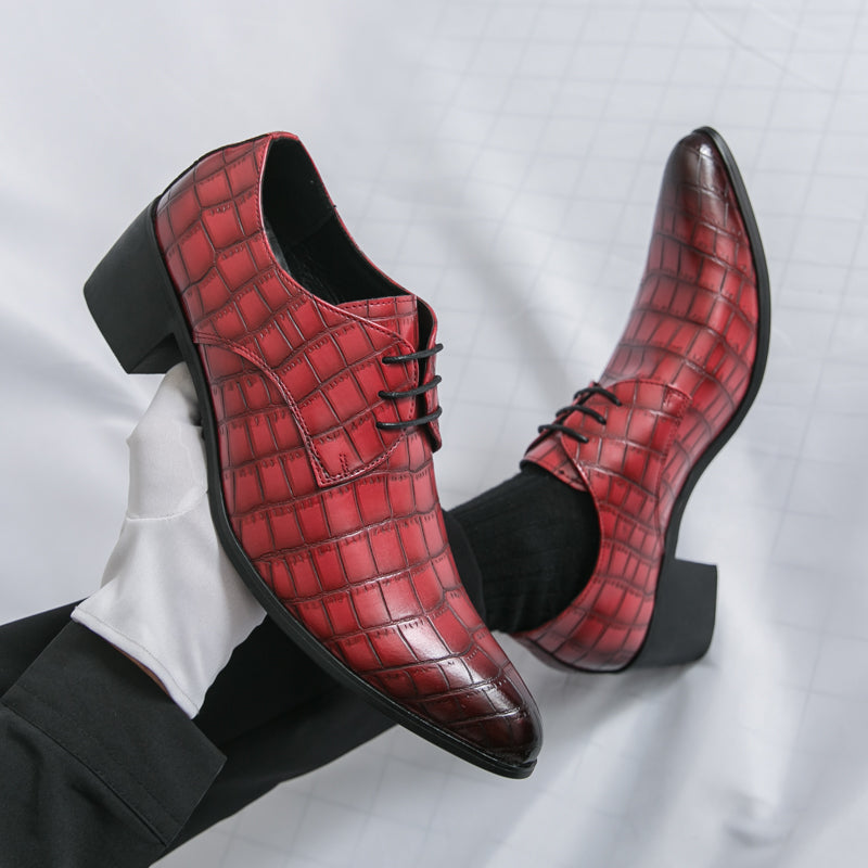 Men's Leather High Heels Shoes – Lace-Up Formal Wedding & Business Shoes | 2722