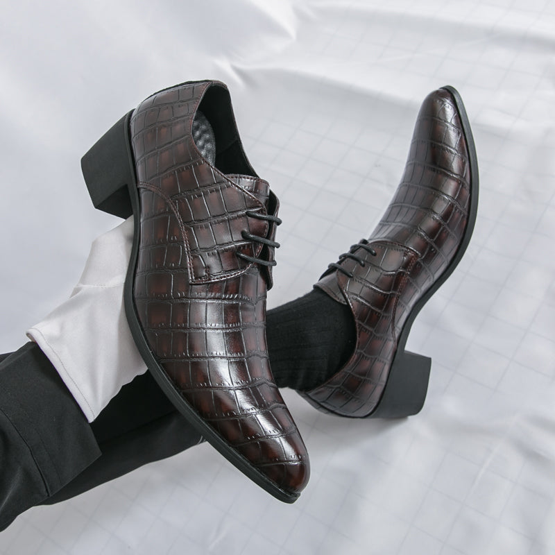 Men's Leather High Heels Shoes – Lace-Up Formal Wedding & Business Shoes | 2722