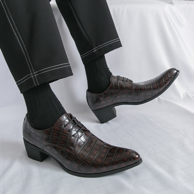 Men's Leather High Heels Shoes – Lace-Up Formal Wedding & Business Shoes | 2722