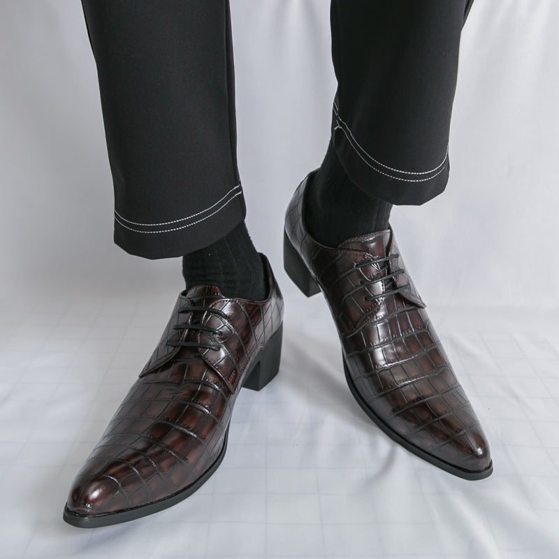 Men's Leather High Heels Shoes – Lace-Up Formal Wedding & Business Shoes | 2722