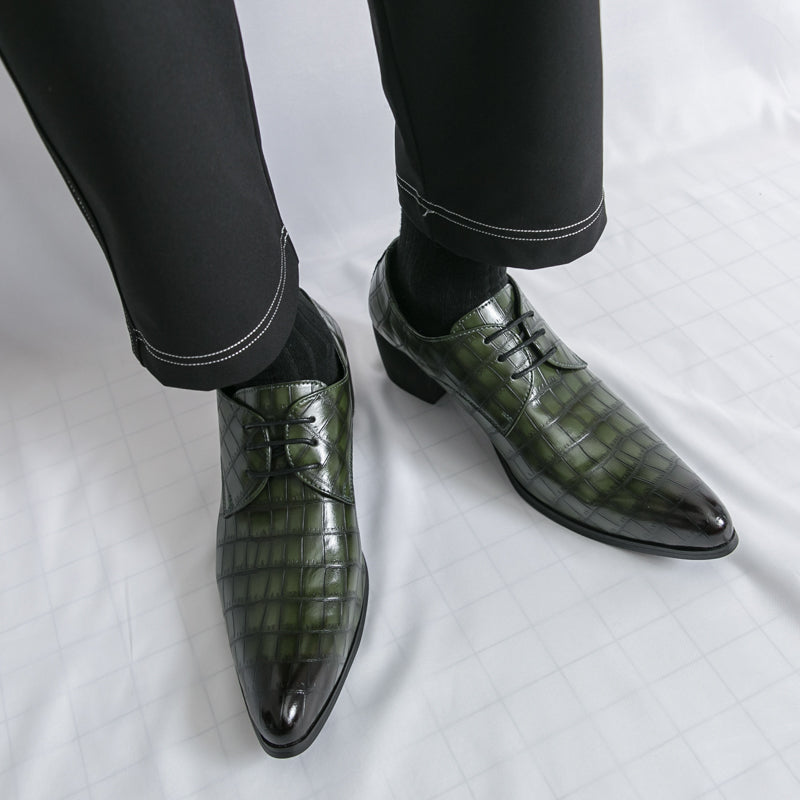 Men's Leather High Heels Shoes – Lace-Up Formal Wedding & Business Shoes | 2722