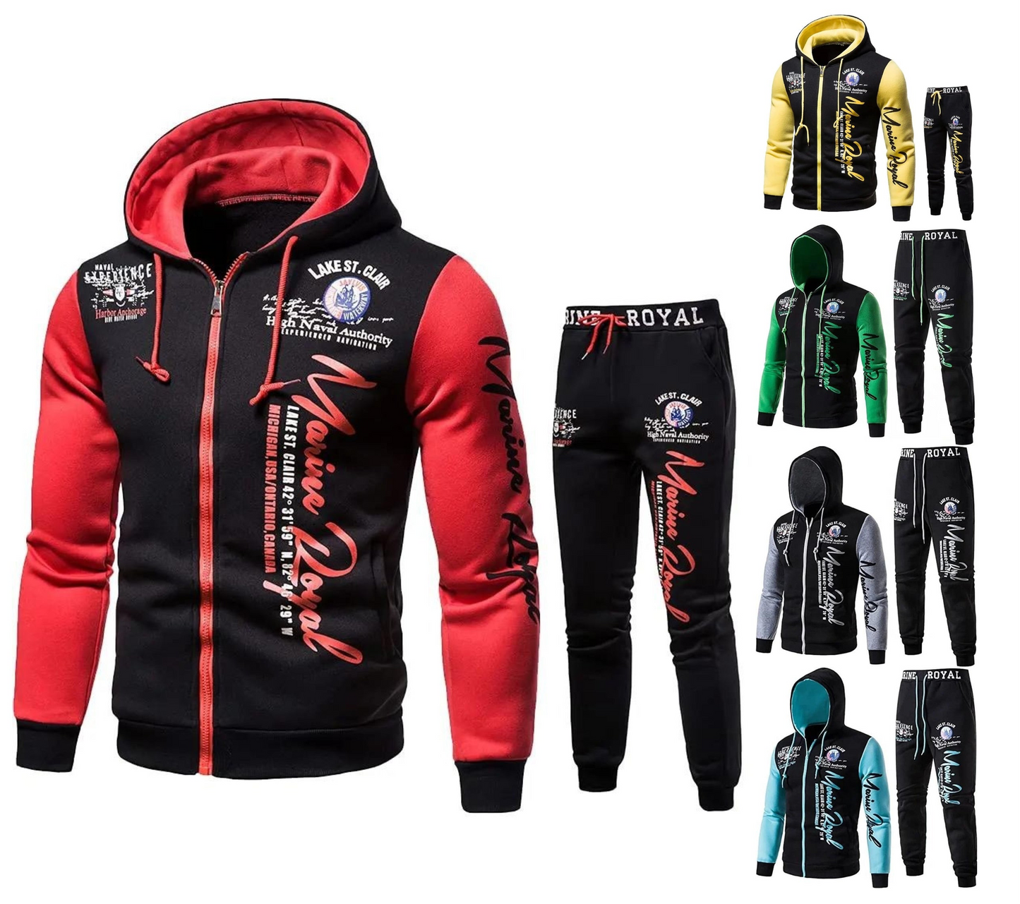 Men's Casual Tracksuit Full Zip Hooded Elastic Waistband Trousers Sweat Suit Set | 7101
