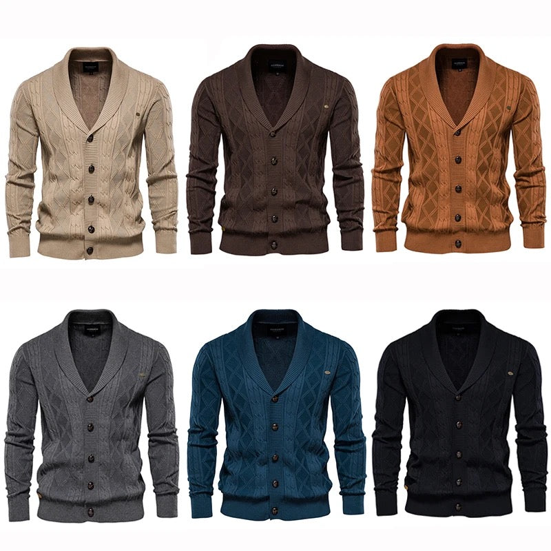 Mens Cable Knit Cardigan Sweater Shawl Collar Slim Fit Casual Cardigans Gear Outlet