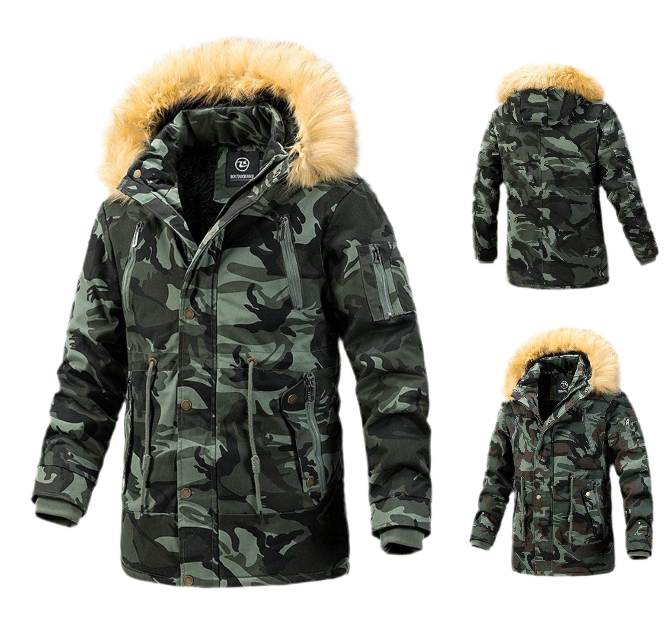 Men s Versatile Camouflage Fleece Lined Military Jacket with Fur Hood Gear Outlet