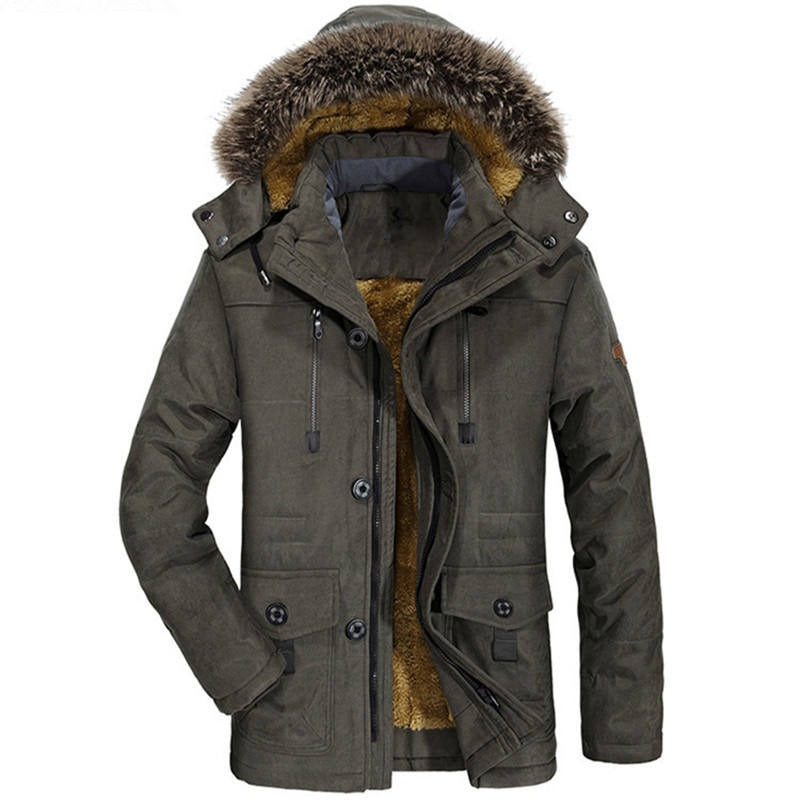 Men's Hooded Cotton Jacket Thick Fleece Lined Slim Coat Parkas Warm Casual | 7176