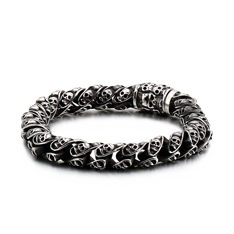 Men’s Stainless Steel Skull Bracelet Punk Motorcycle Ghost Head Design Titanium Steel Bracelet | KB120968-BDJX