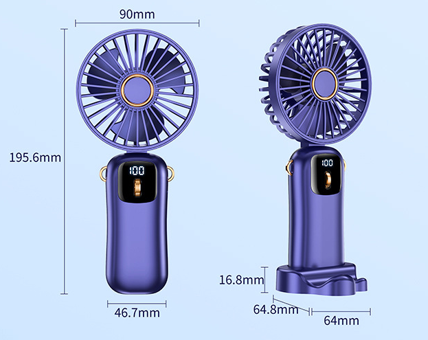 Mini Portable Fan Handheld Fan USB Rechargeable With 5 Speeds, 90° Foldable Mini Fan With LED Display Office Outdoor Mini Fan | S12