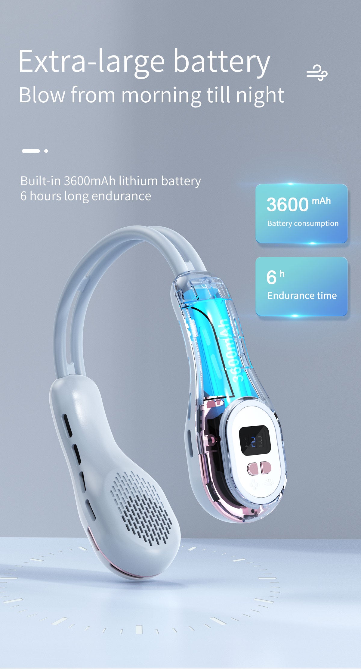Summer Neck Fan Wearable Hands Free Bladeless Cooling Fans LED Colored Light 3 Speed 360° Wind Direction Adjustment Rechargeable Portable Air Con| S57