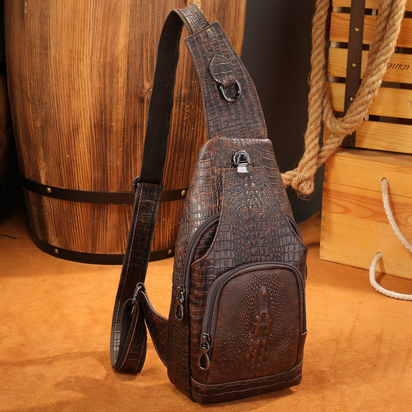 Men's Business Shoulder Bag Elegant Crocodile Pattern for Professional Style | 9076