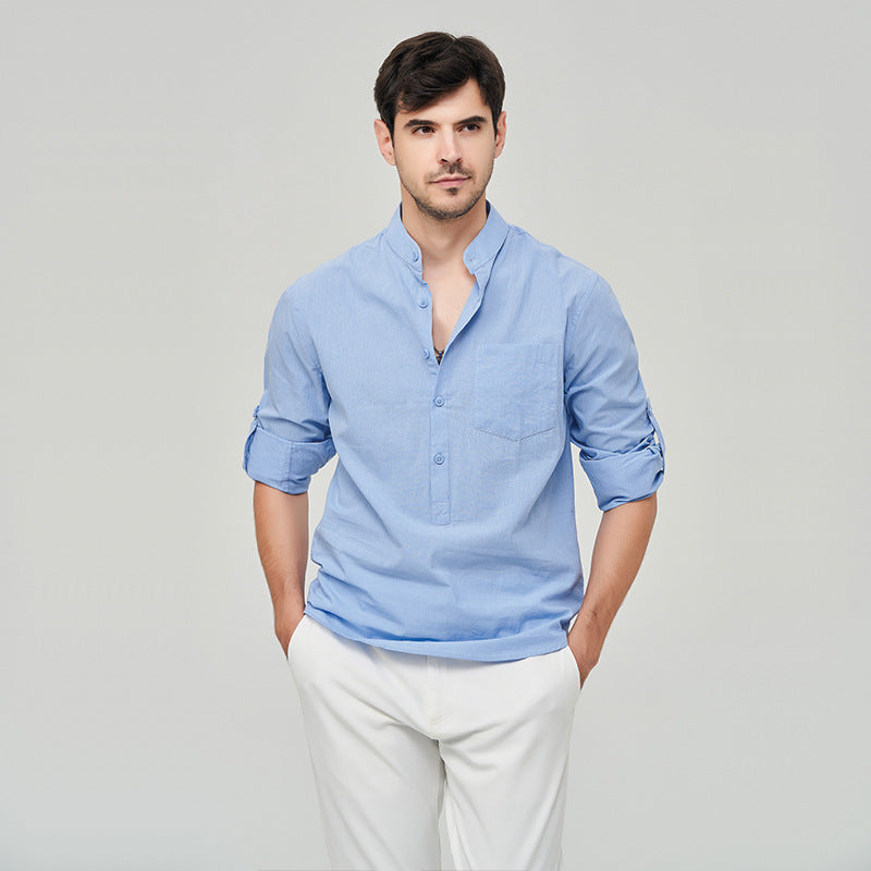 Men's Formal Classic Design Solid Button Up Henry Shirt Business Versatile Style Shirt | M7
